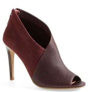 Halogen Riley Peep Toe Suede Leather Booties